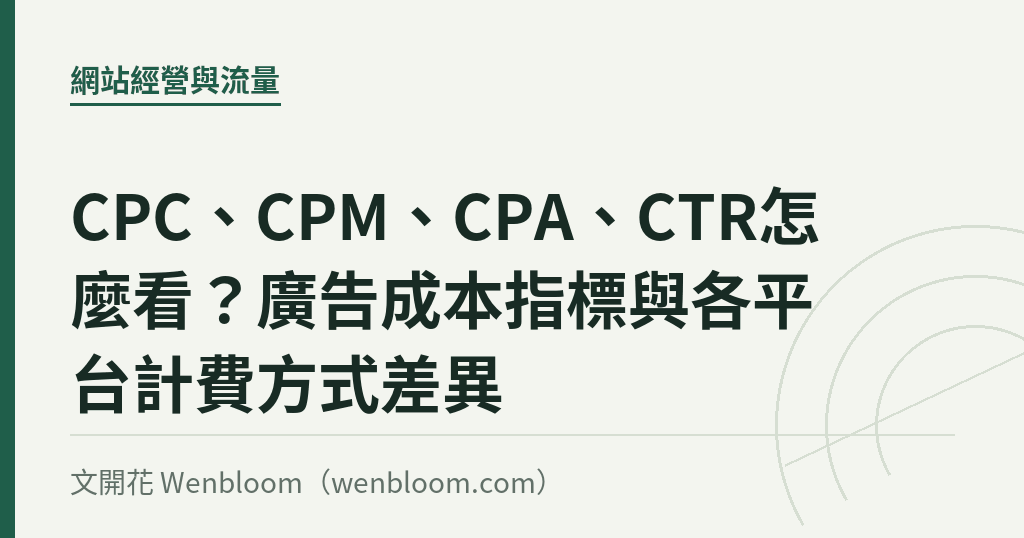 CPC、CPM、CPA、CTR怎麼看?廣告成本指標與各平台計費方式差異